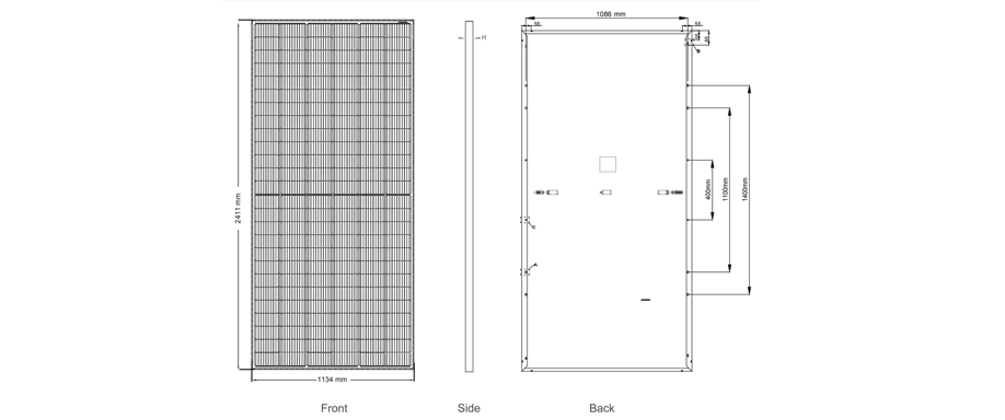 Dimensiones Panel Solar 570W Monocristalino Jinko
