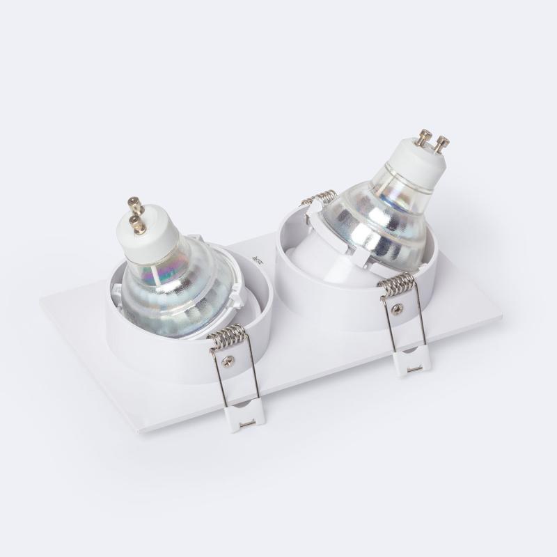 Aro Downlight Cuadrado Basculante para dos Bombillas LED GU10 / GU5.3 Corte 75x155 mm