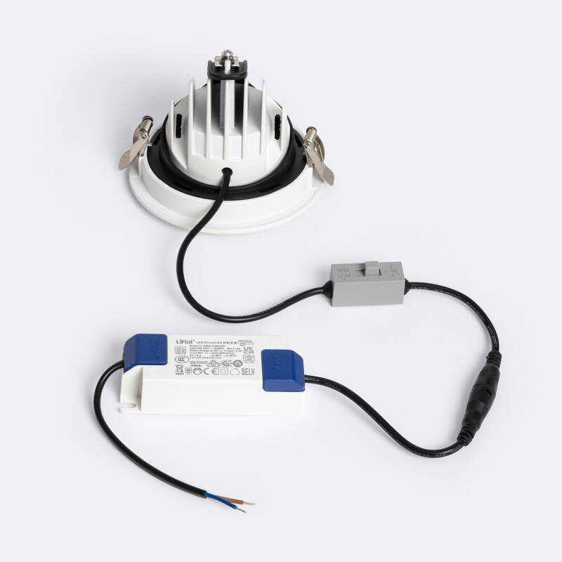 Downlight LED 15W Circular Direccionable Chip OSRAM CCT Seleccionable 120 lm/W LIFUD Corte Ø 100 mm