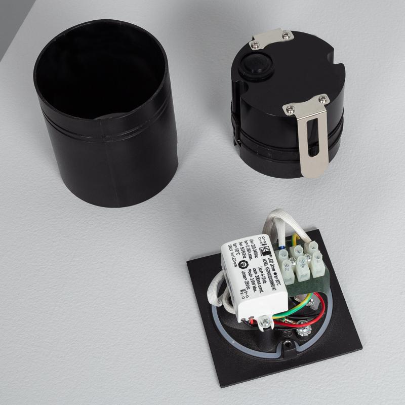 Baliza Exterior LED 3W Empotrable Pared Cuadrado Negro Ellis