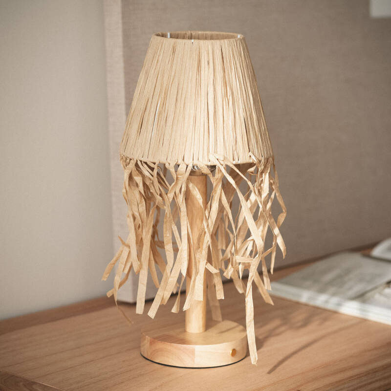 Lámpara de Mesa LED Portátil Madera con Batería USB Recargable Soure