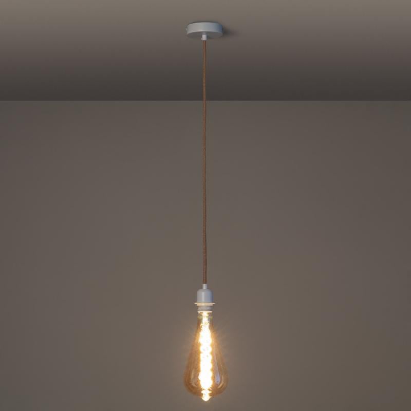 Lámpara Colgante con Cable Textil Natural y Blanco