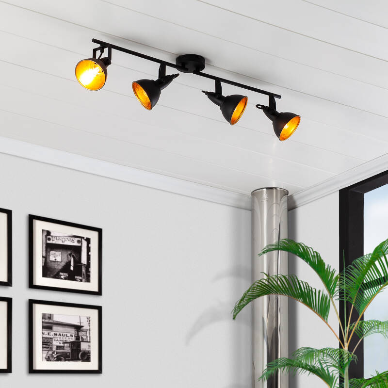 Lámpara de Techo Orientable Aluminio 4 Focos Negro Emer