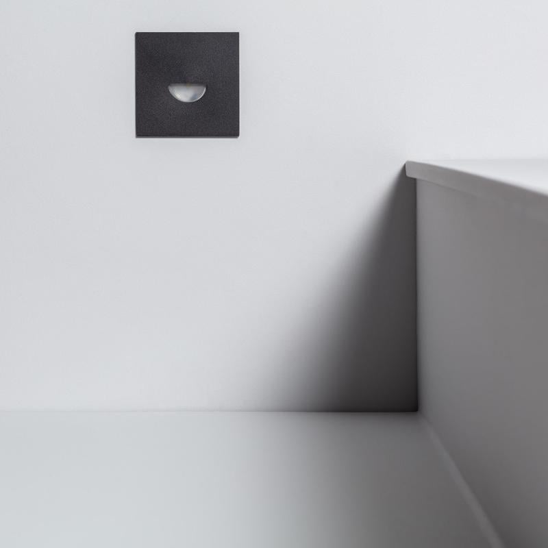 Baliza Exterior LED 2W Empotrable Pared Cuadrado Negro Guell