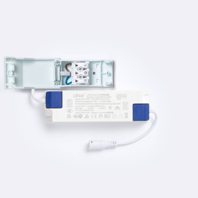 Driver LIFUD 220-240V No Flicker Salida 30-40V 1200mA 48W LF-GIF050YS1200H con Caja de Conexiones Rápidas