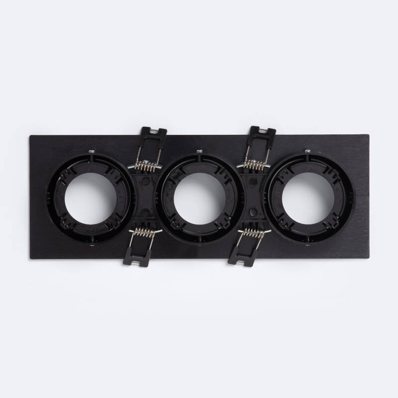 Aro Downlight Cuadrado Basculante para tres Bombillas LED GU10 / GU5.3 Corte 75x235 mm