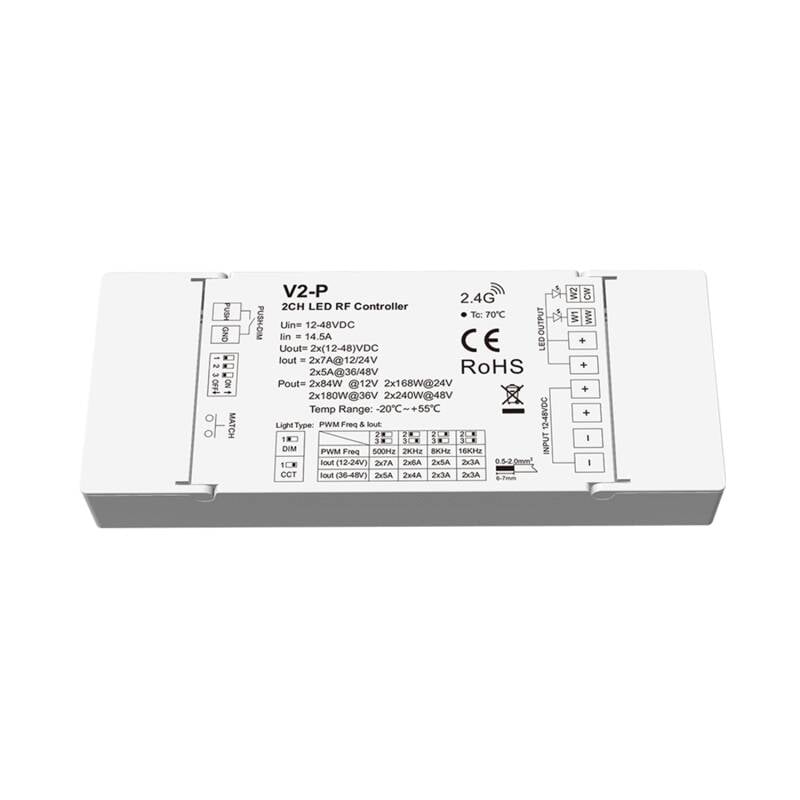 Controlador Tira LED Monocolor/CCT 12-24-48V SKYDANCE V2-P Compatible con Mando RF