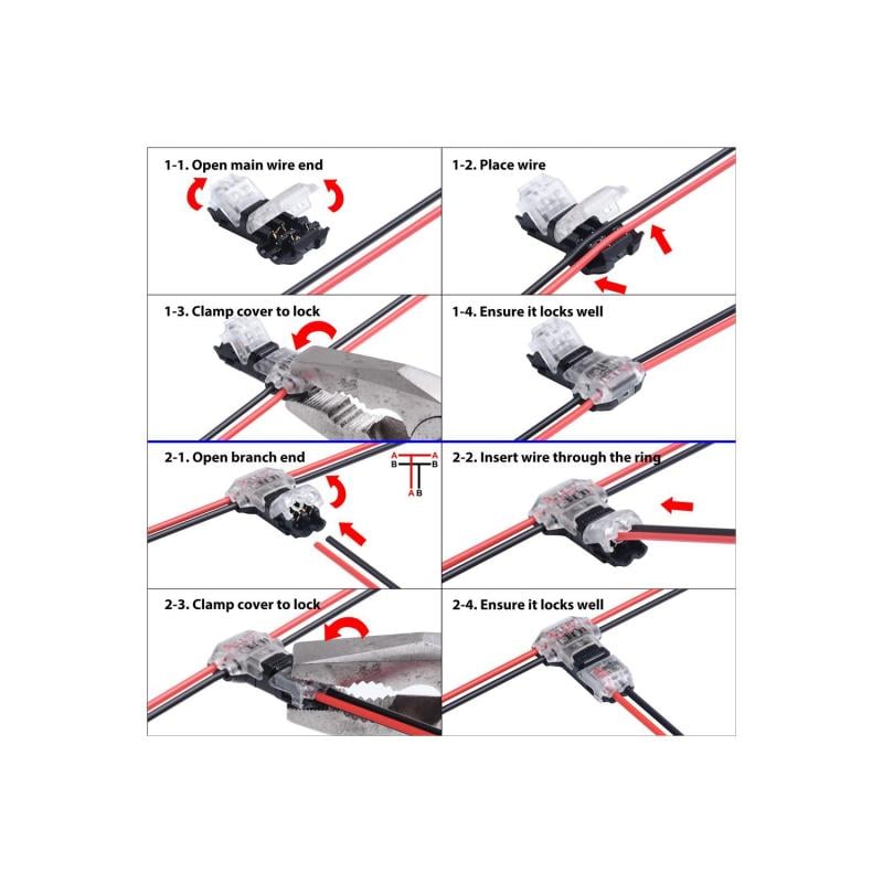Conector Tipo T de 2 Polos de Cable No Pelado de 0.5mm para Tira LED IP40