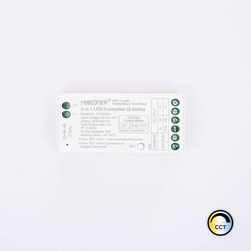 Controlador Regulador LED Monocolor/CCT 12/24V DC MiBoxer FUT035S+ Compatible con Pulsador