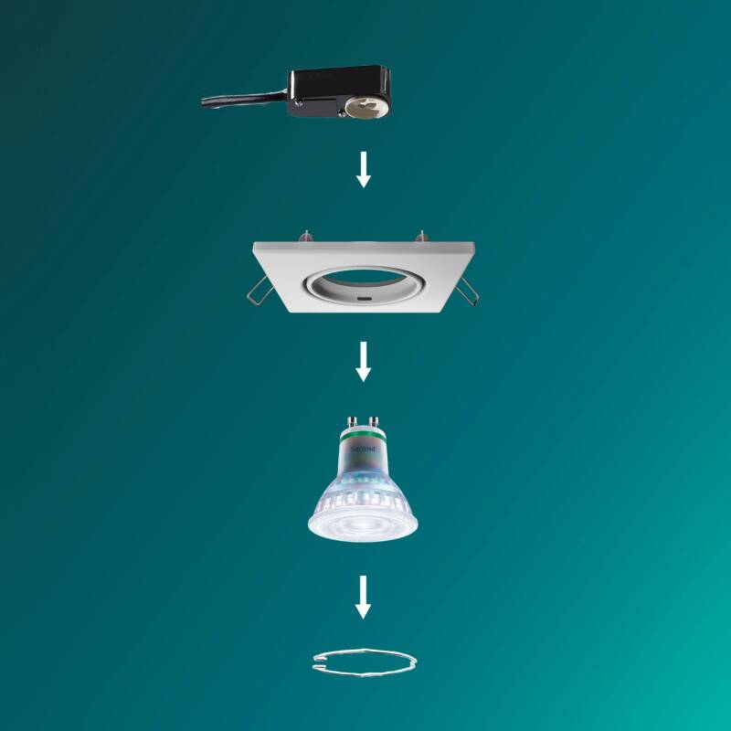 Aro Downlight Cuadrado PHILIPS Peridot para Bombilla LED GU10 Ø 75 mm