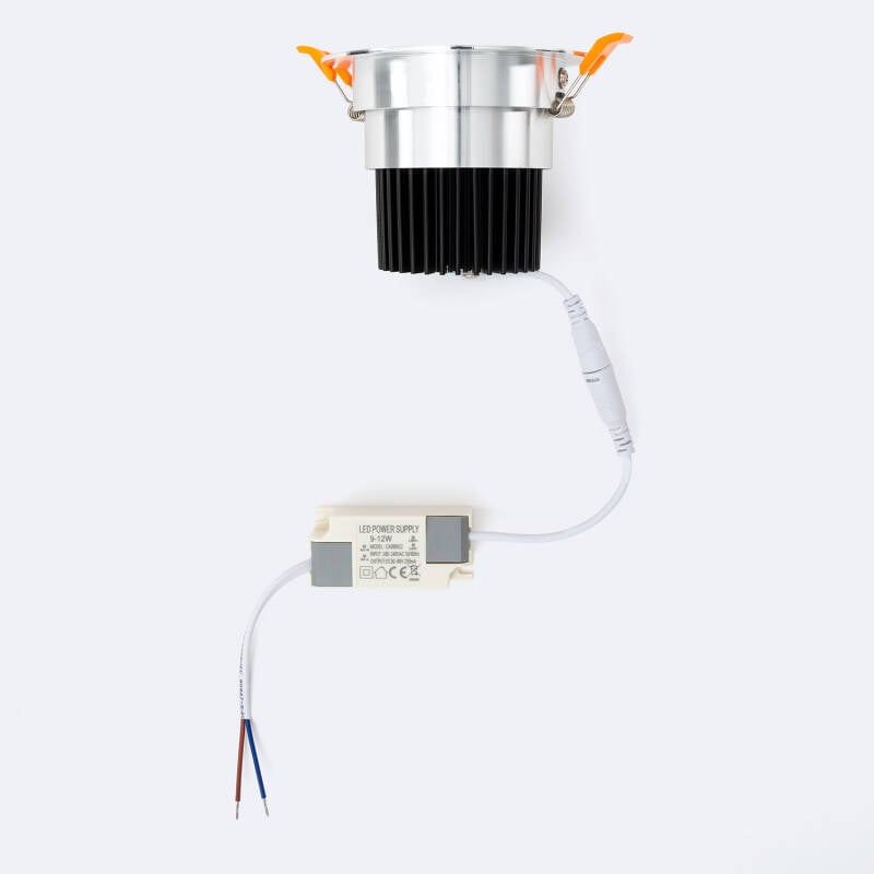 Foco Downlight LED 12W COB Direccionable Circular Plata Corte Ø 90 mm