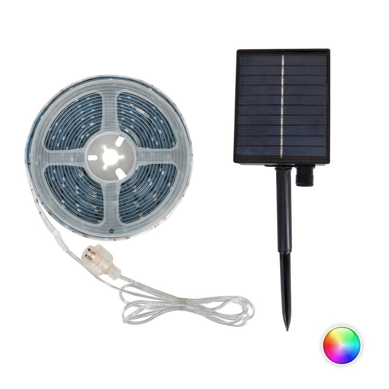 Tira LED Exterior Solar RGB 3V DC 30LED/m 5m IP65 Ancho 8mm Corte cada 3cm