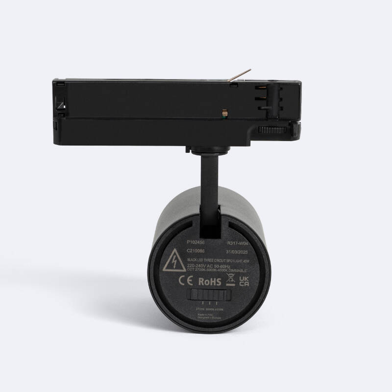 Foco Carril LED Trifásico 40W Fasano Bisel Regulable Negro