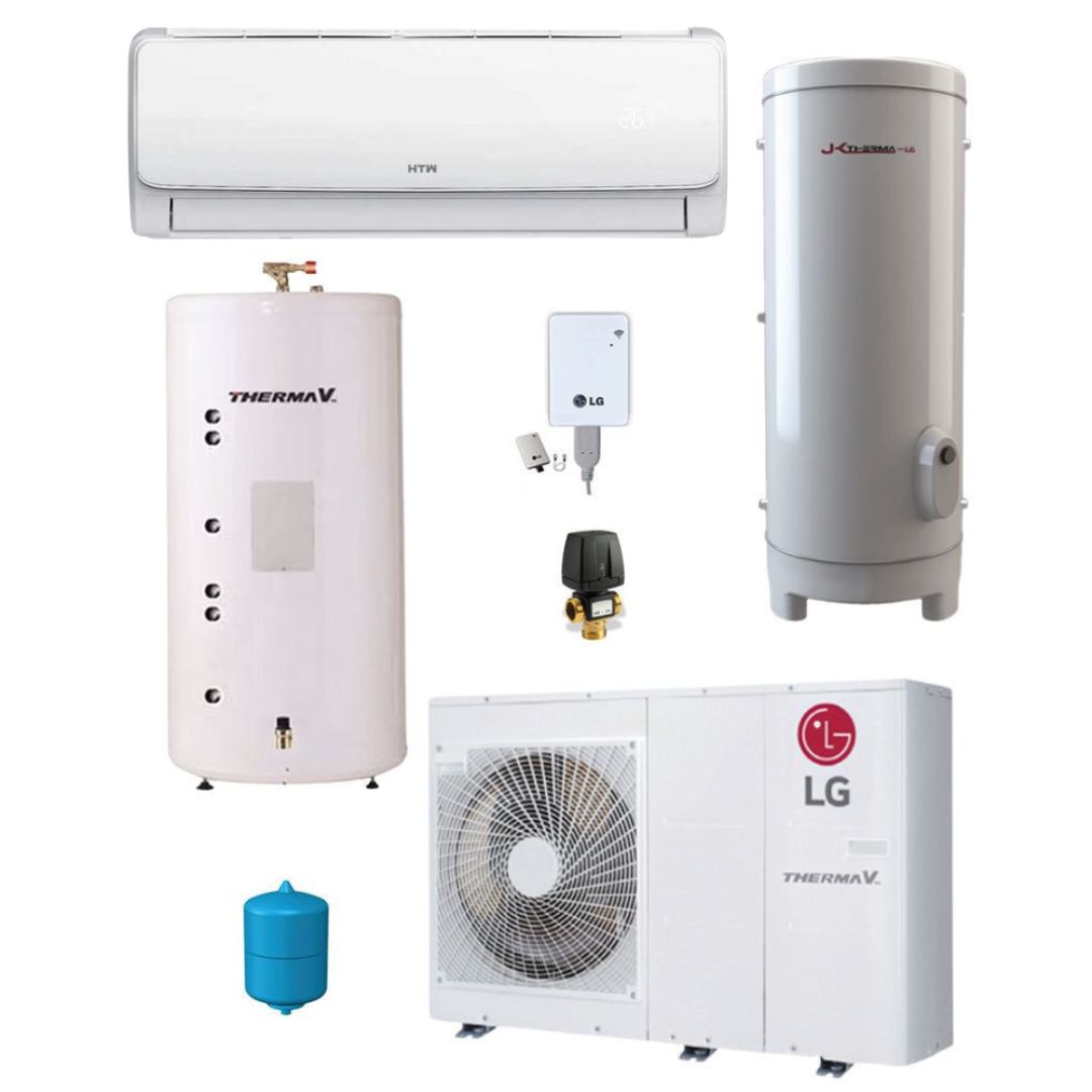 Kit Fancoil Aerotermia y ACS 500 litros LG Therma V R32 16kW para 200m2