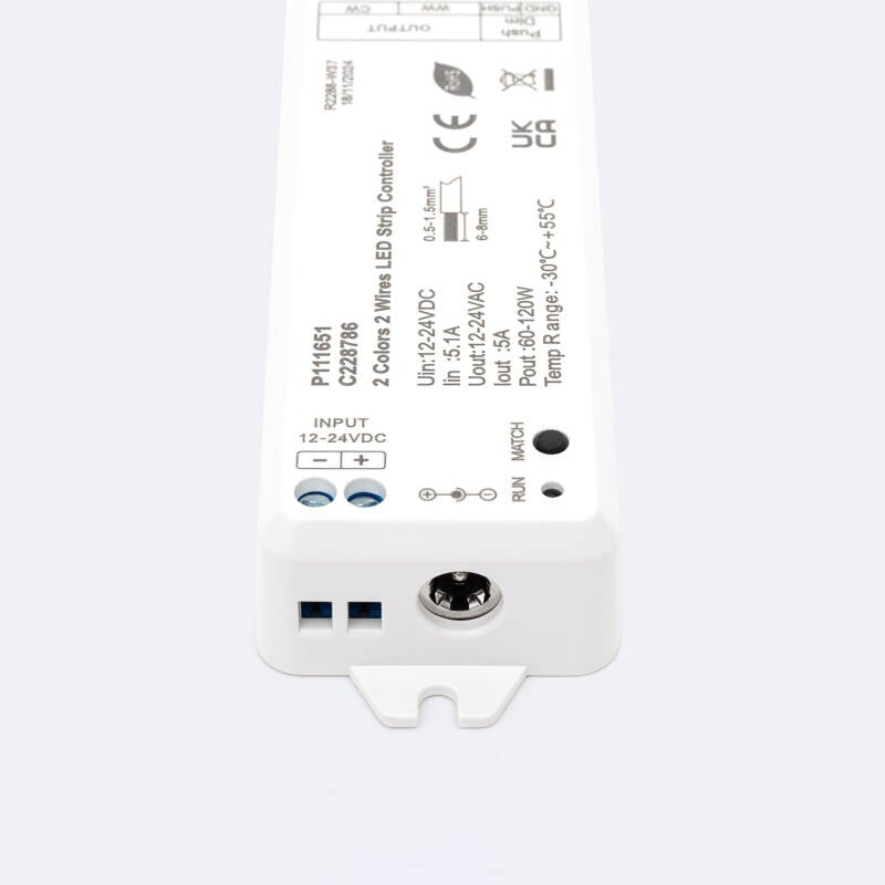 Controlador Regulador Tira LED CCT 12/24V DC 2 Canales compatible con Pulsador y Mando RF