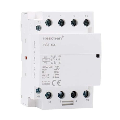 Contactor Monofásico Heschen HS1-63, 4 polos 2NO 2NC, AC 220V/240V