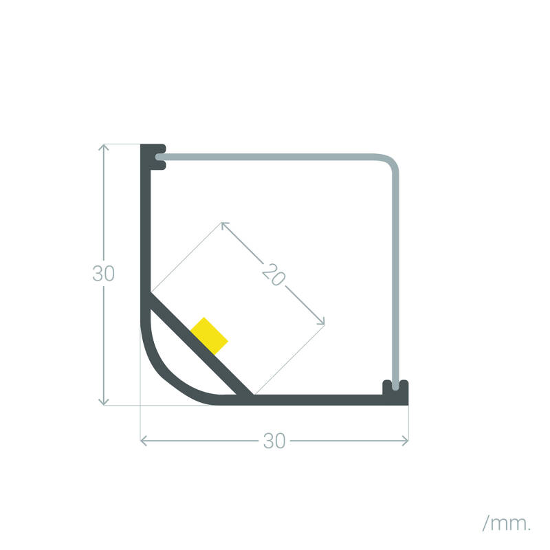 Perfil Aluminio Esquina Triangular 2m para Tira LED hasta 20mm