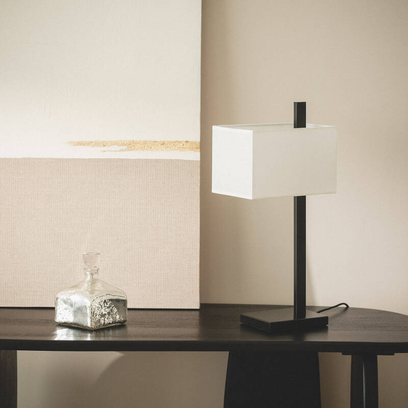 Lámpara de Mesa Metal y Tela con Puerto USB e Interruptor Táctil Malena