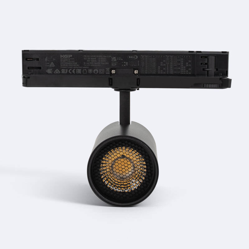 Foco Carril LED Trifásico 30W Fasano Antideslumbramiento CCT Seleccionable Regulable DALI Negro