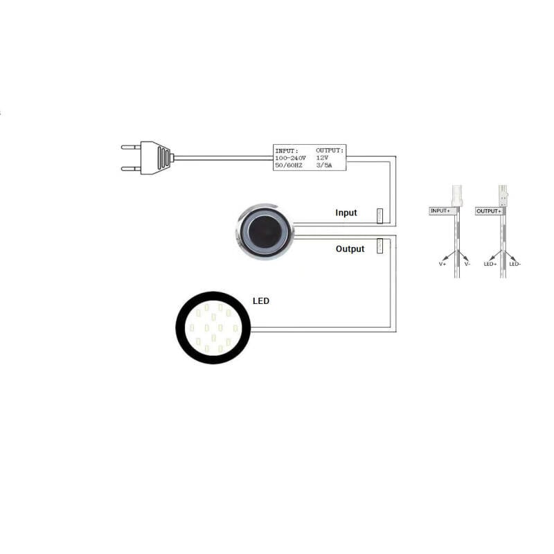 Mini Interruptor Táctil Regulable Empotrable para Tira LED 12/24V DC