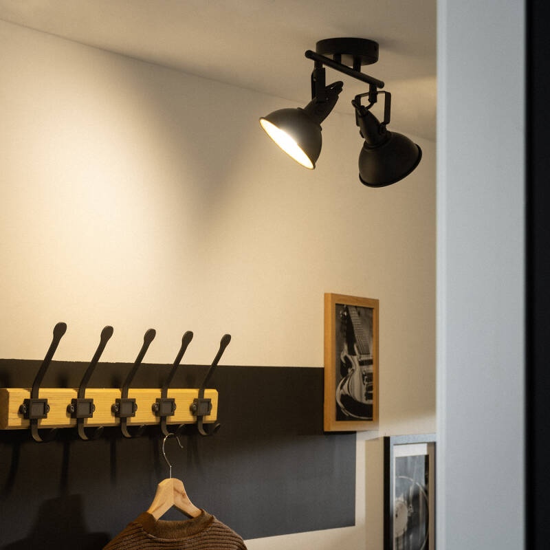Lámpara de Techo Orientable Aluminio 2 Focos Negro Emer