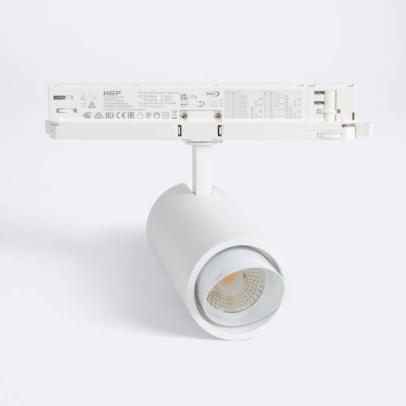 Foco Carril LED Trifásico 30W Fasano Cilindro Bisel CCT Seleccionable Regulable DALI Blanco