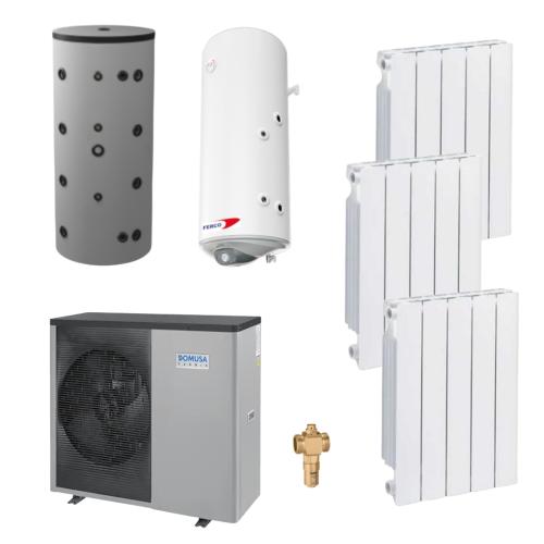 Kit Aerotermia con Radiadores Domusa Dual Clima 16HT 16kW R290 para 180m2