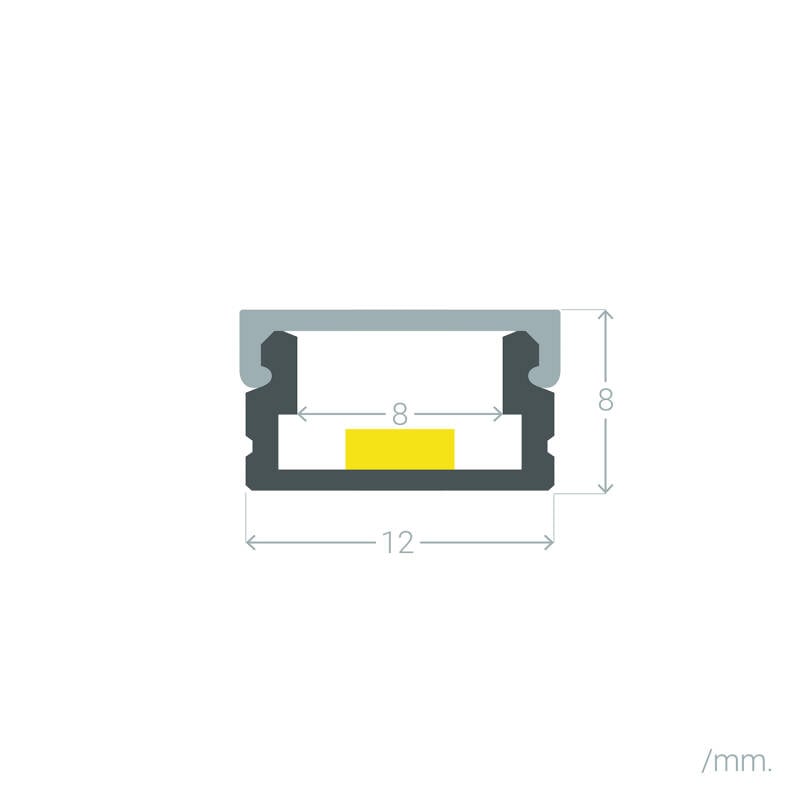 Perfil Aluminio Superficie 2m para Tira LED hasta 8 mm