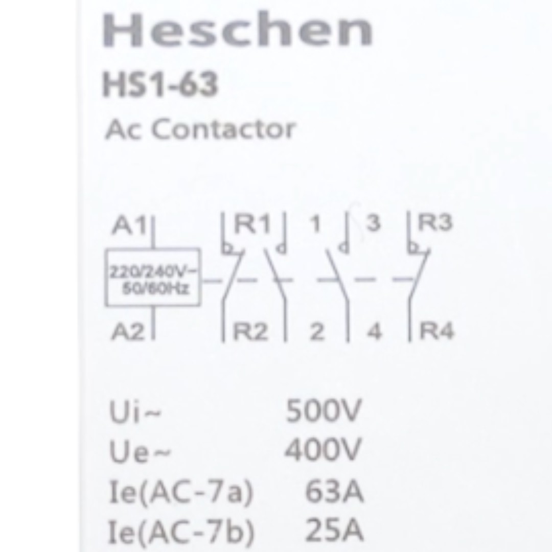 Contactor Monofásico Heschen HS1-63, 4 polos 2NO 2NC, AC 220V/240V