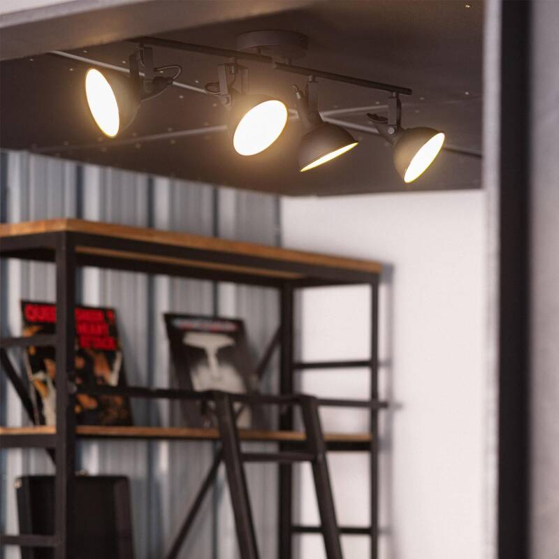 Lámpara de Techo Orientable Aluminio 4 Focos Negro Emer