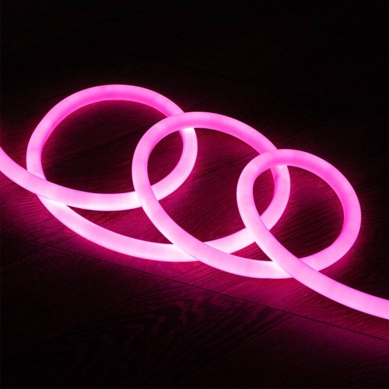 Tira LED Neón Regulable 220V BOBINA 50m Rosa Circular 360 9W/m Corte 100cm IP67