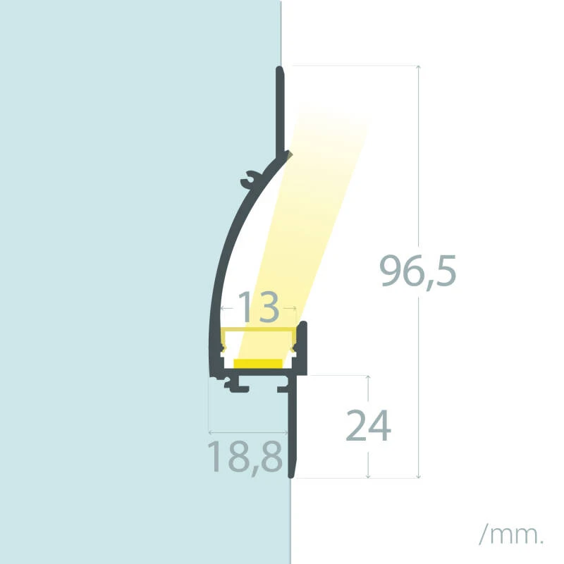 Perfil Aluminio Empotrable para Escayola/Pladur 2m para Tira LED hasta 12mm