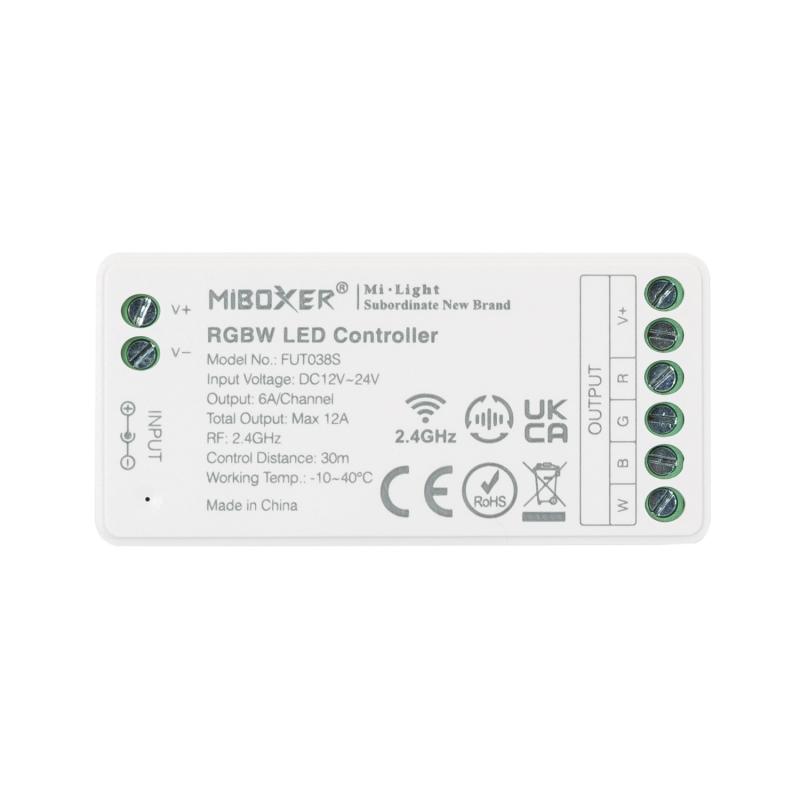 Controlador Regulador RGBW 12/24V DC + Mando RF 4 Zonas MiBoxer