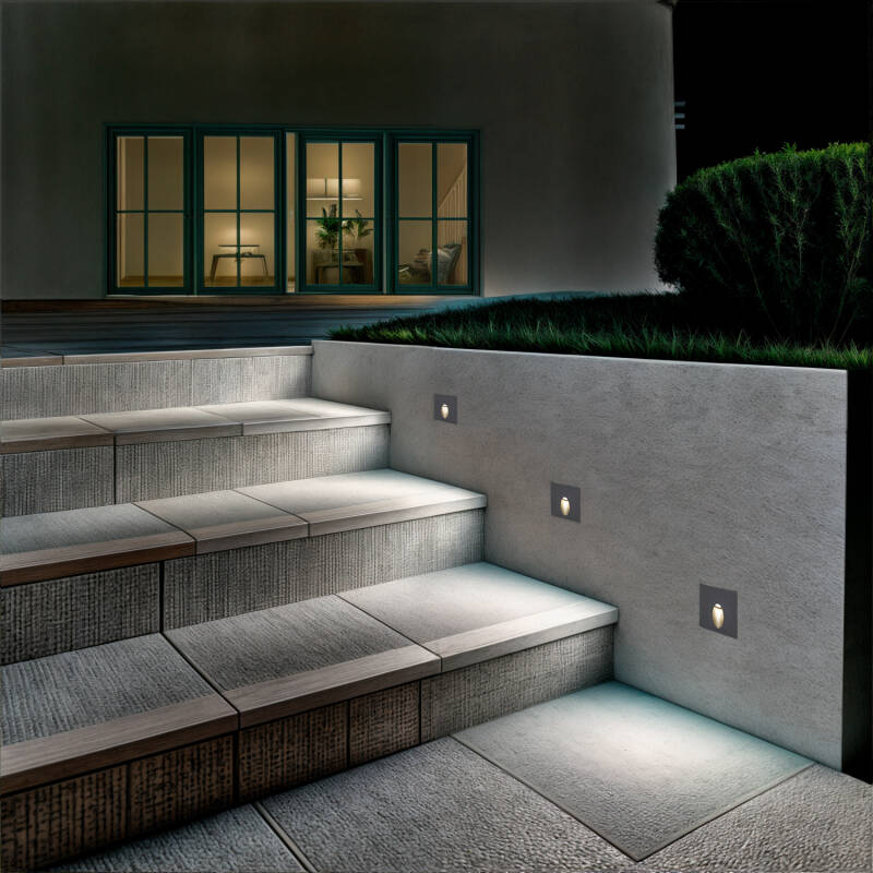 Baliza Exterior LED 3W Empotrable Pared Cuadrado Gris Ellis