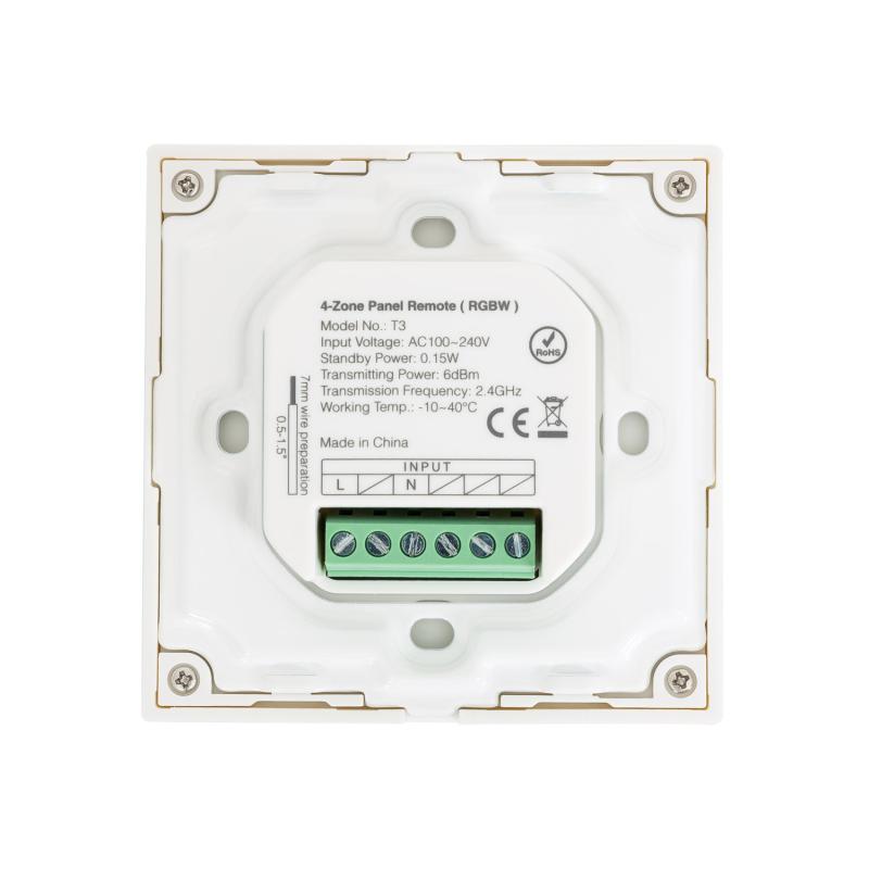 Mando RF 220-240V AC de Pared para Regulador LED RGBW 4 RF Zonas MiBoxer T3