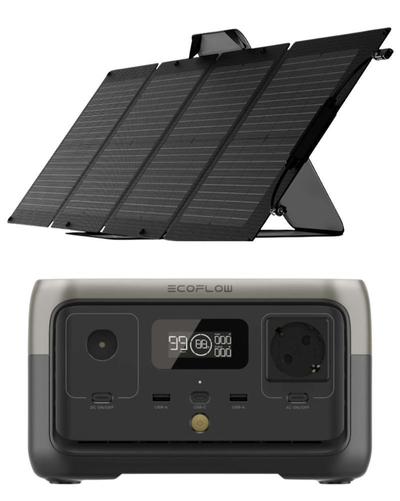 Kit Solar Portátil 110W Ecoflow con Estación de energía 300W 256Wh