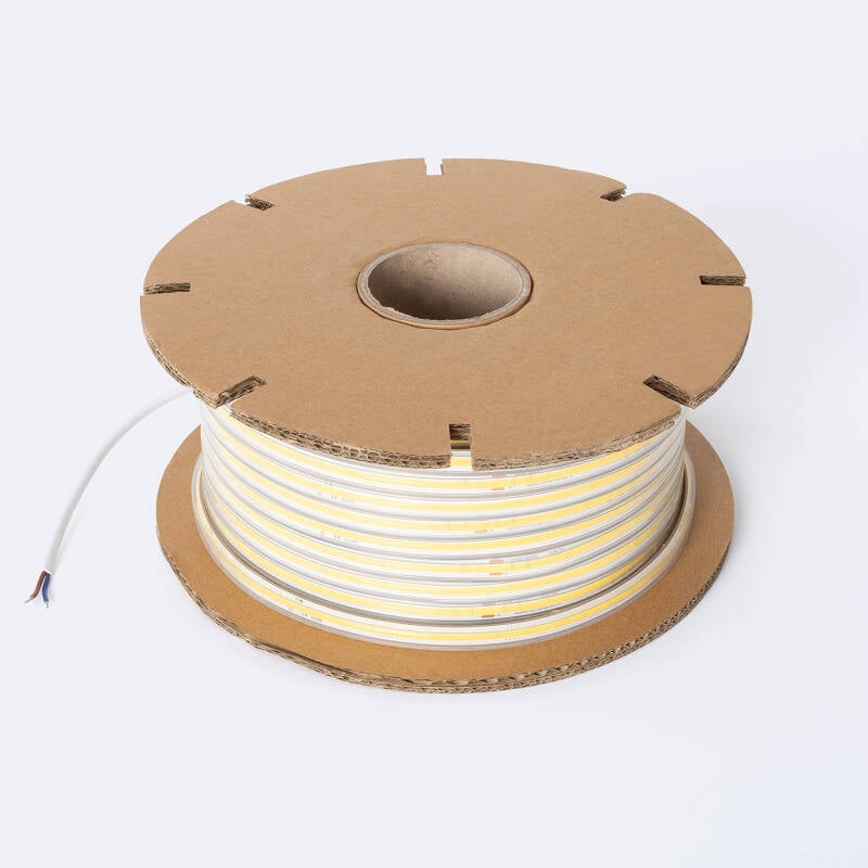 Tira LED Regulable 220V COB Autorrectificada 320 LED/m BOBINA 50m 14W/m 1120lm/m SILICONE FLEX Ancho 10mm Corte 25cm IP65
