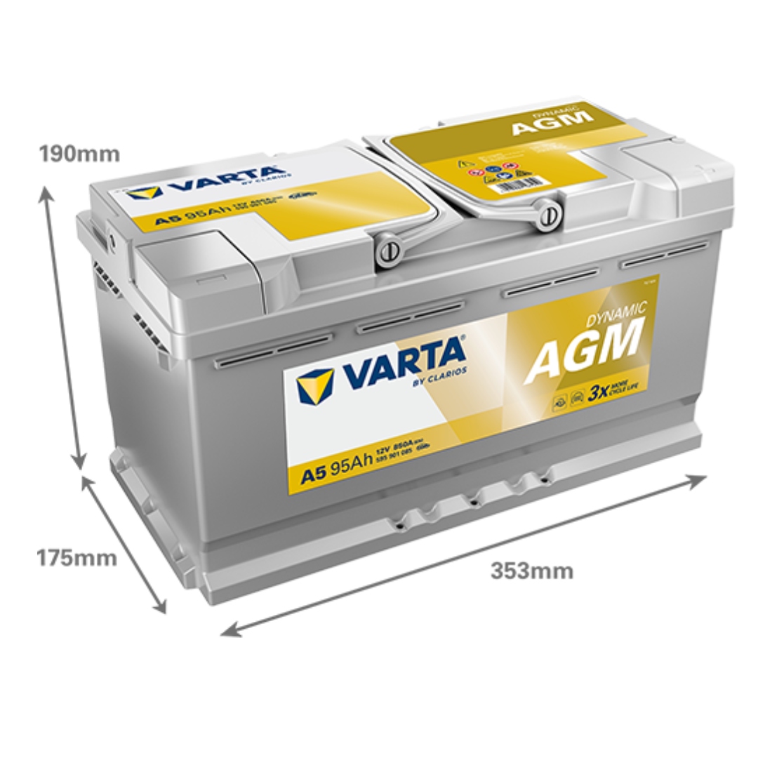 Batería Coche AGM 12V 95Ah 850A VARTA