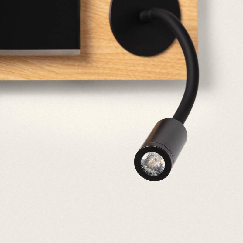Aplique de Pared LED con Luz de Lectura Metal y Madera Adalia