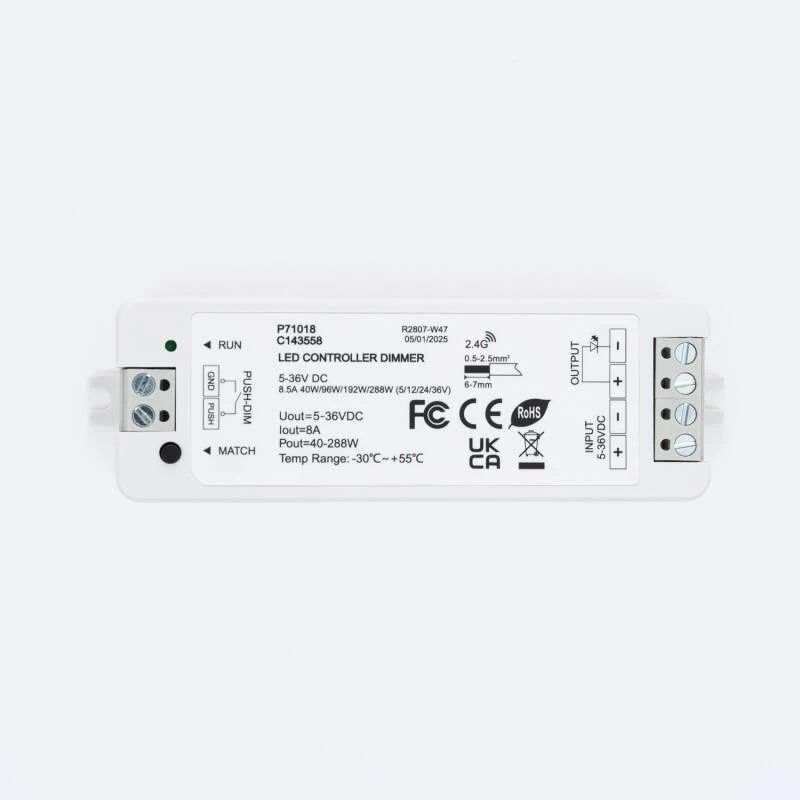 Regulador Tira LED Monocolor 12-24V SKYDANCE V1 Compatible con Pulsador y Mando RF