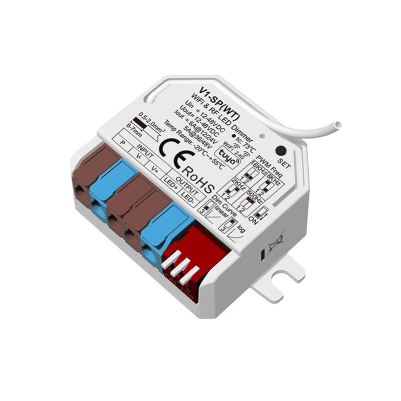 Regulador Tira LED WIFI Monocolor 12-24-48V SKYDANCE V1-SP(WT) Compatible con Tuya, Pulsador y Mando RF