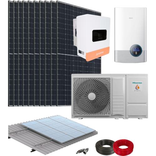 Kit Aerotermia con Placas Solares Suntaic 6kW con bomba de calor Hisense Bibloc Mural 4,4kW y material de instalación