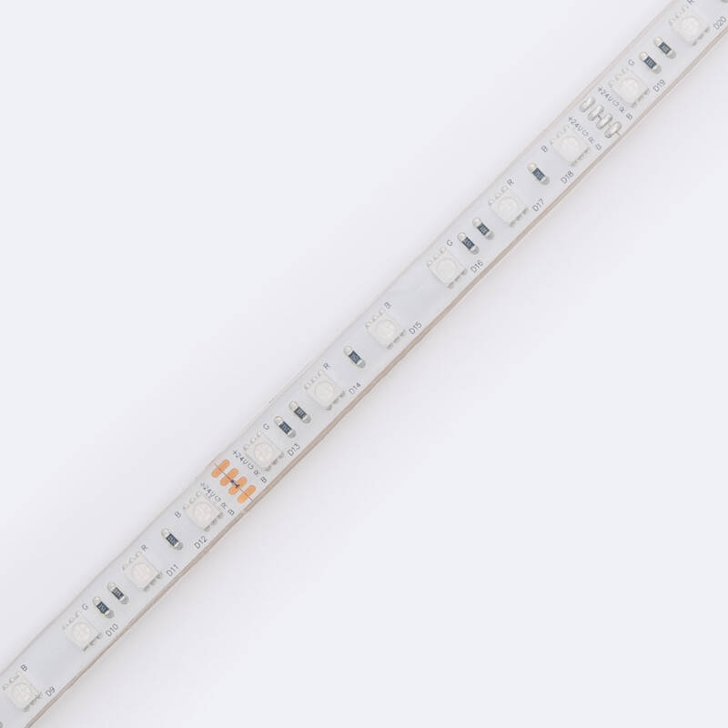 Tira LED RGB 24V DC 60LED/m 5m Sumergible IP68 Ancho 12mm Corte cada 10cm