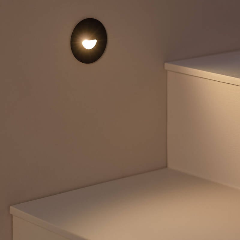 Baliza Exterior LED 2W Empotrable Pared Circular Negro Guell