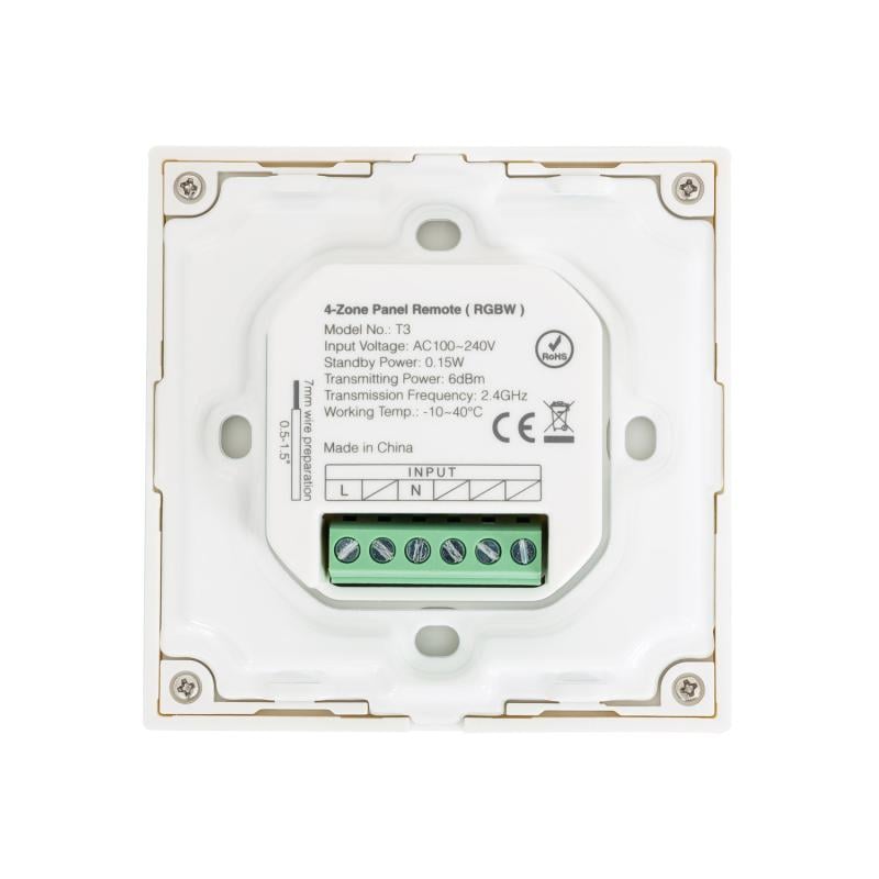 Mando RF 220-240V AC de Pared para Regulador LED RGBW 4 RF Zonas MiBoxer T3
