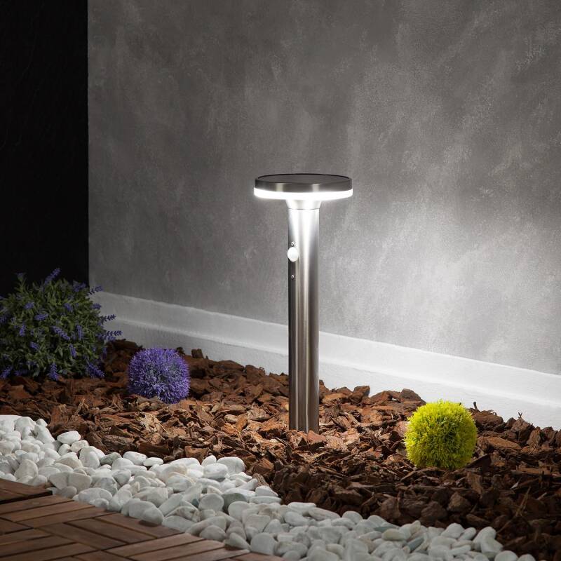 Baliza Solar Exterior LED 6W Superficie Pie 45cm con Detector de Movimiento Helios Inox