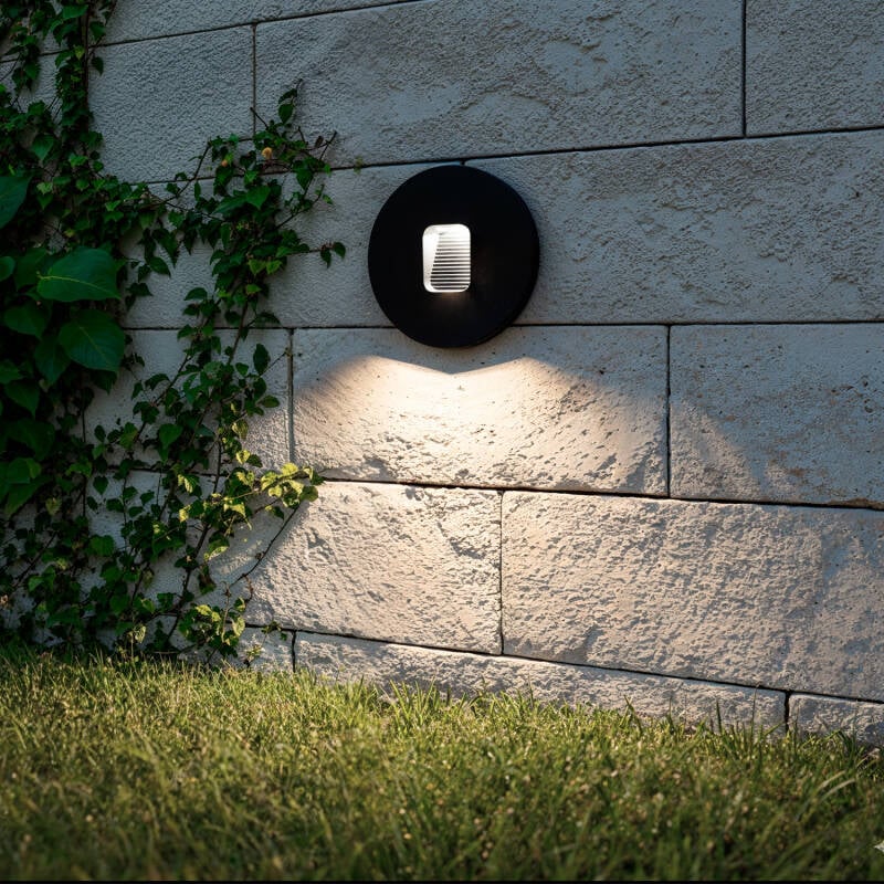 Baliza Exterior LED 2W Empotrable Pared Circular Negro Olite