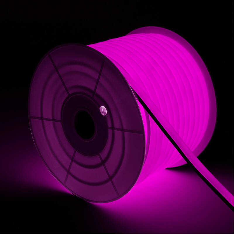 Tira LED Neón Regulable 220V BOBINA 50m Rosa Semicircular 180 9W/m Corte 100cm IP67