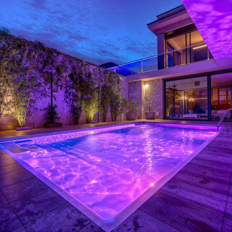 Foco Piscina Superficie LED RGB Sumergible 12V AC IP68 Acero Inoxidable 35W