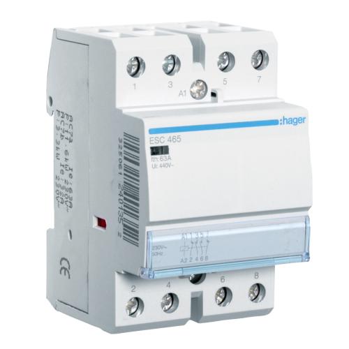 Contactor Monofásico Hager 63A 2Na 2NC 230V AC ESC465